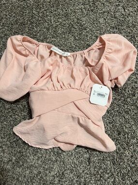 Altar'd State Light Pink Puff Sleeve Peasant Blouse